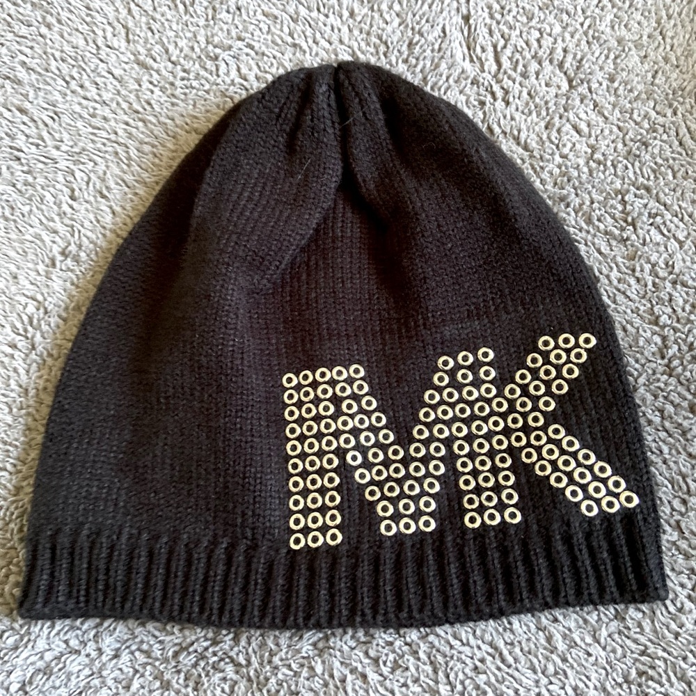 Michael Kors black beenie with silver accent